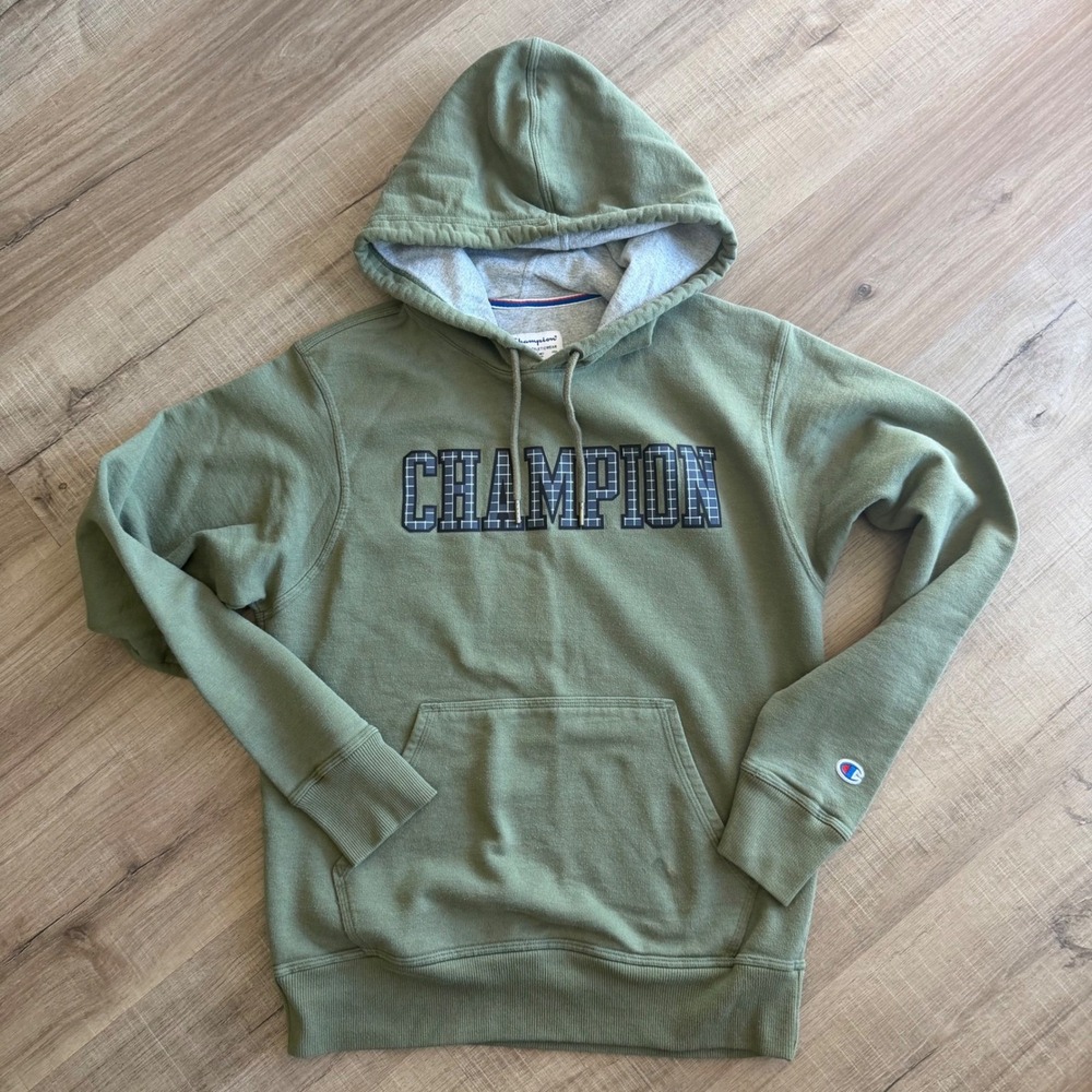 Champion Boys Hoodie Olive Green Pullover Graphic Logo Sweatshirt AW963H Small
